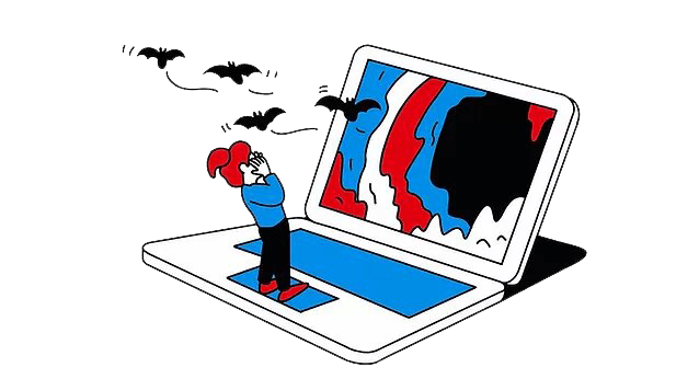 Being overwhelmed with online classes. An original illustration from Brian Platzer's article in the Atlantic.